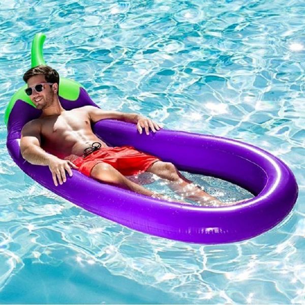 

floating row swimming pool inflatable foldable summer beach watersports toys with net eggplant water float bed lounger chair camp furniture