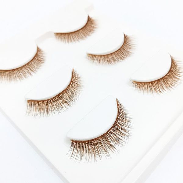 

false eyelashes 3d three pairs of brown slender fashionable with transparent stem