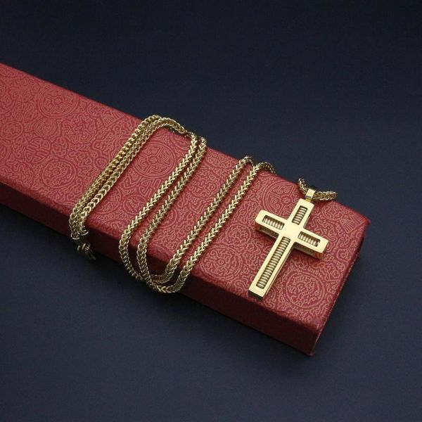 

pendant necklaces womens cross necklace stainless steel 3mm&70cm chain gold color mens for women gift, Silver