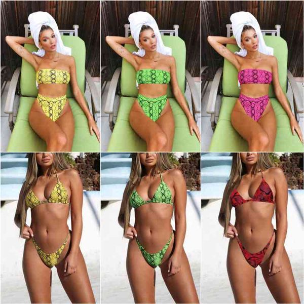 

yellow split 2021 women's snake print swimsuit bikini, White;black