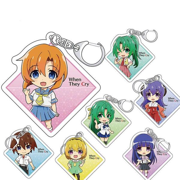 

keychains anime keychain man higurashi when they cry women key ring acrylic chain for pants kids pendant holder brelok, Silver