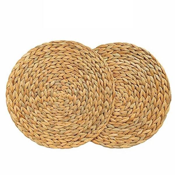 

-2pcs round rattan placemats straw woven dining table mats heat insulation pot holder cup coasters kitchen accessories & pads