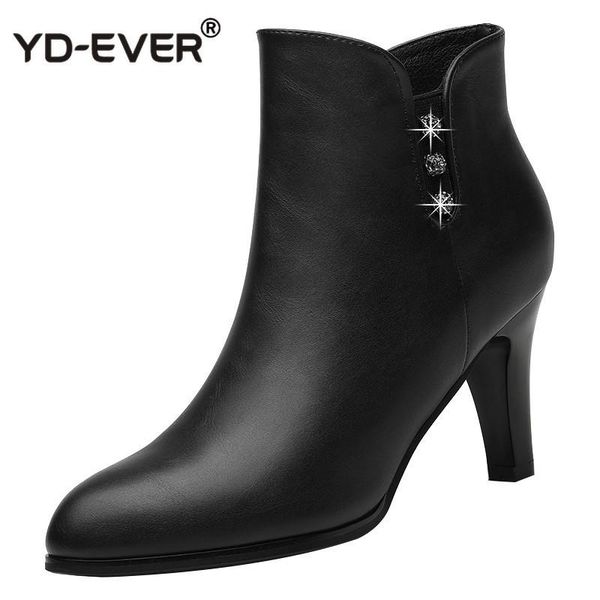 

boots high heel female woman fashion elegant ankle autumn winter leather spring lady thin heels shoes, Black