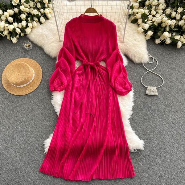 

casual dresses women dress elegant temperament stand collar closed waist retro autumn elastic pure color comfort vestidos, Black;gray