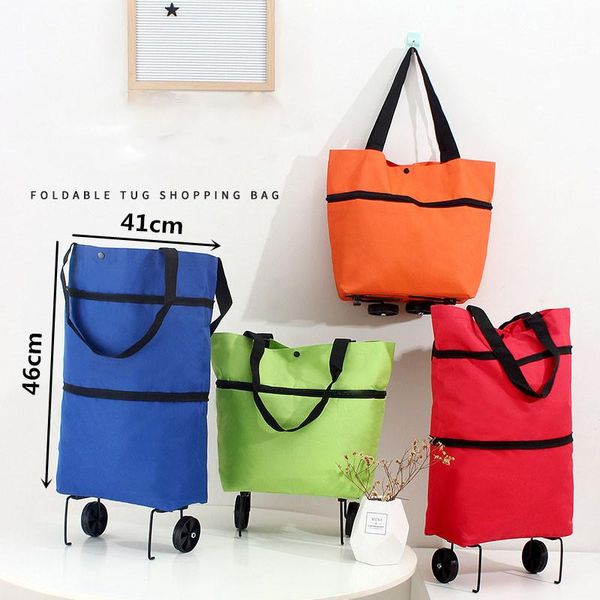 

folding shopper bag pull cart trolley shopping foldable buy grocery vegetables fruits storage wheels basket bags