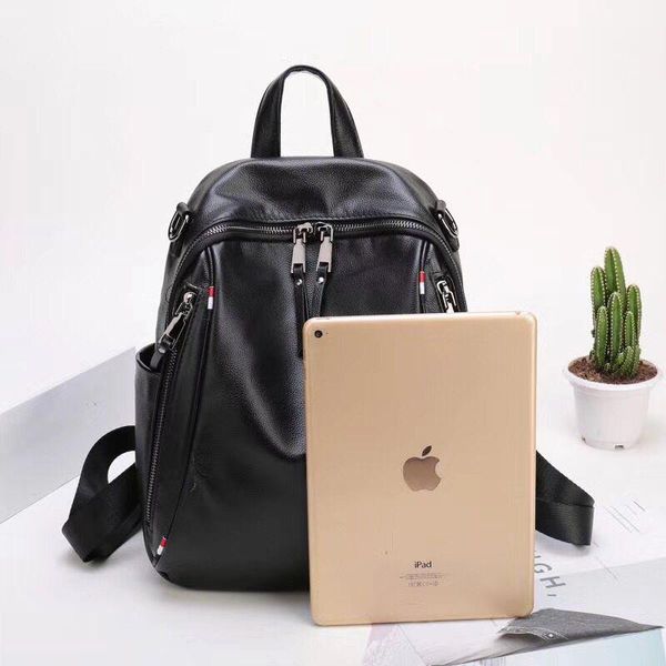 

cowhide backpack fashion lychee pattern leather travel bag trendy unisex