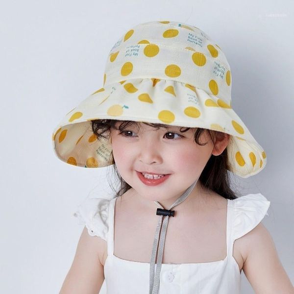 

caps & hats children's empty hat girls summer parent-child sun protection dots big brim beach outing1, Yellow