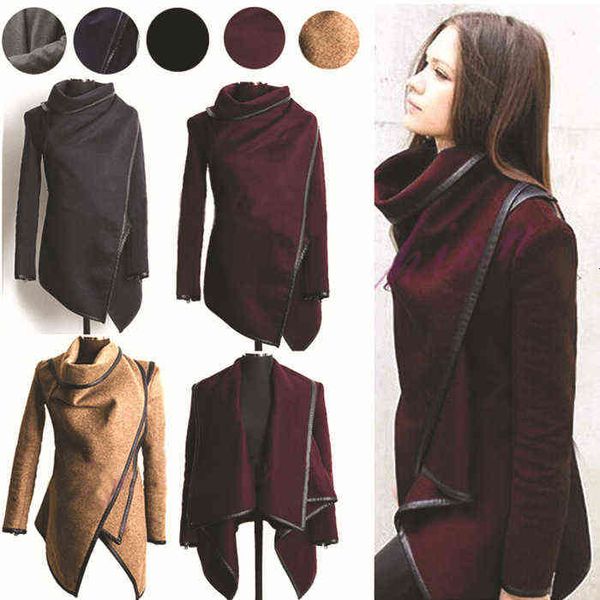 

slim temperament irregular wool coat windbreaker female, Black
