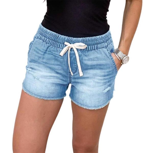 

women's jeans women vintage denim lace-up shorts fashion causal woman tassel, Blue