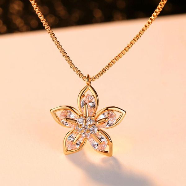 

pendant necklaces cute female flower snowflake pendants fashion gold color chain for women vintage crystal wedding jewelry, Silver