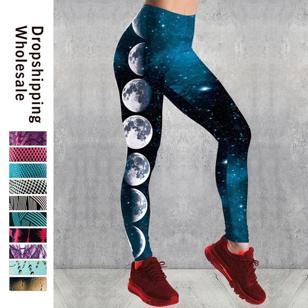 

women's leggings high waist fitness women 3d moon print fashion leggins push up ankle-length pants elasticity legging, Black