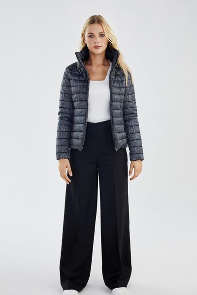

women's wool & blends jumping collar with zipper jacket, Black