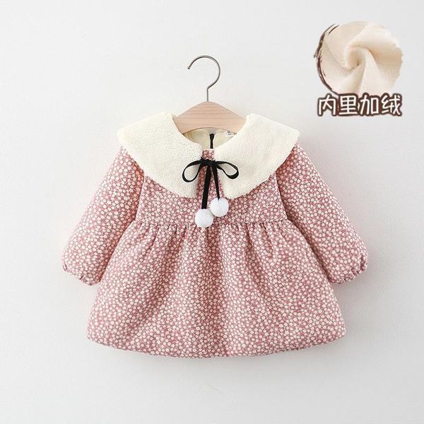 

girl's dresses 2021 winter dress girl snowflake fur collar plus velvet., Red;yellow