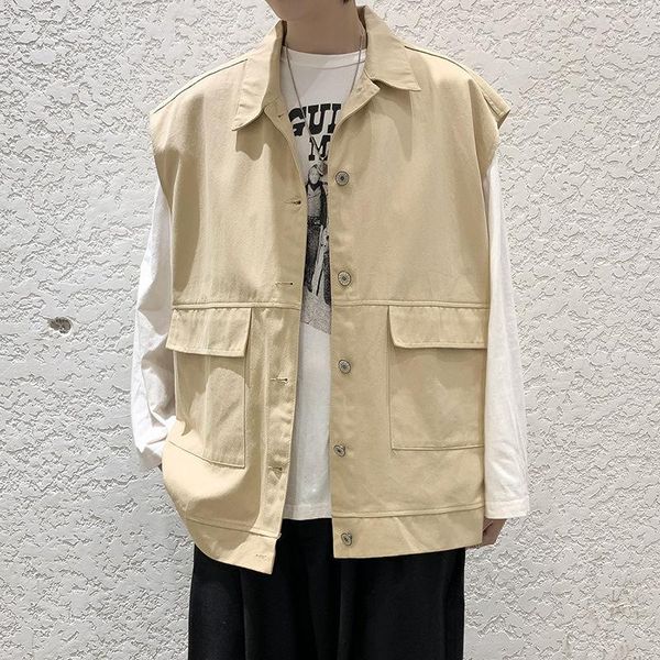 

men's vests sleeveless khaki jacket vest coat spring summer style trend versatile loose fashion streets college pure color, Black;white