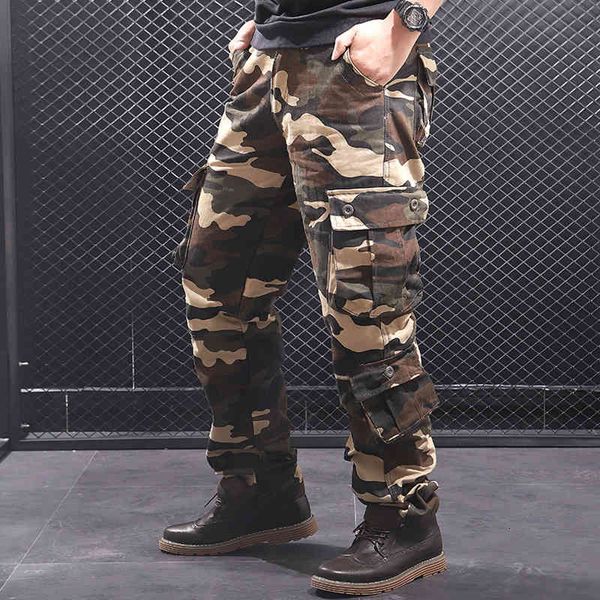 

men's pants brand men casual cargo straight 95% cotton many pockets camouflage military trousers loose oversize plus size mc0m, Black