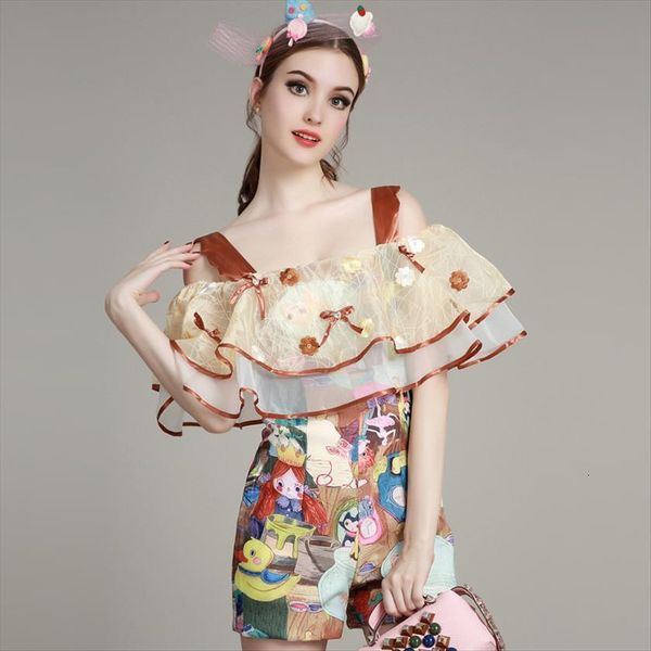 

brand runway designer cartoon womens rompers colorful paint summer beach cute jumper shorts organza flowers pearl bows jumpsuits ns132, Black;white
