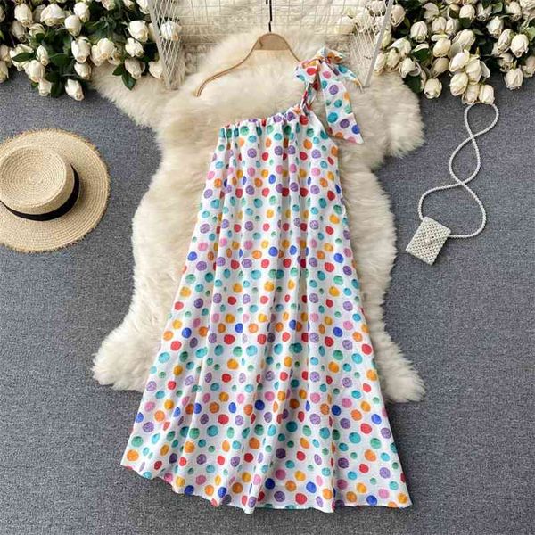 

beach vacation vestidos female summer dress color polka dot oblique collar strapless unilateral sling mini gl061 210507, Black;gray