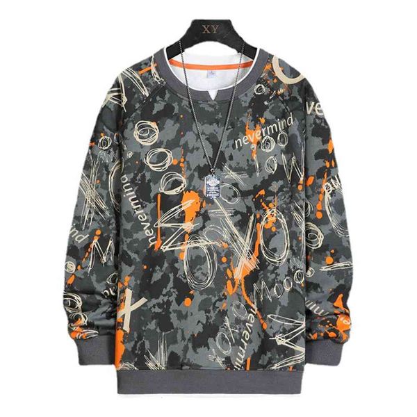 

men's graffiti printed round neck sweater long sleeved clothes, Black
