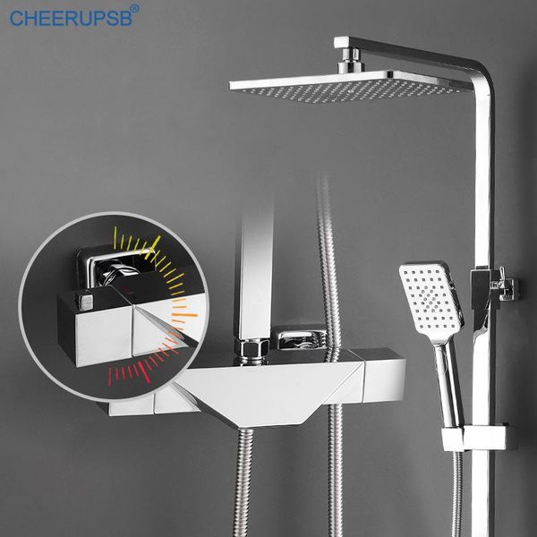 

thermostatic shower set bathroom smart system wall mount rainfall bath faucet square sprayer waterfall bathtub tap sets