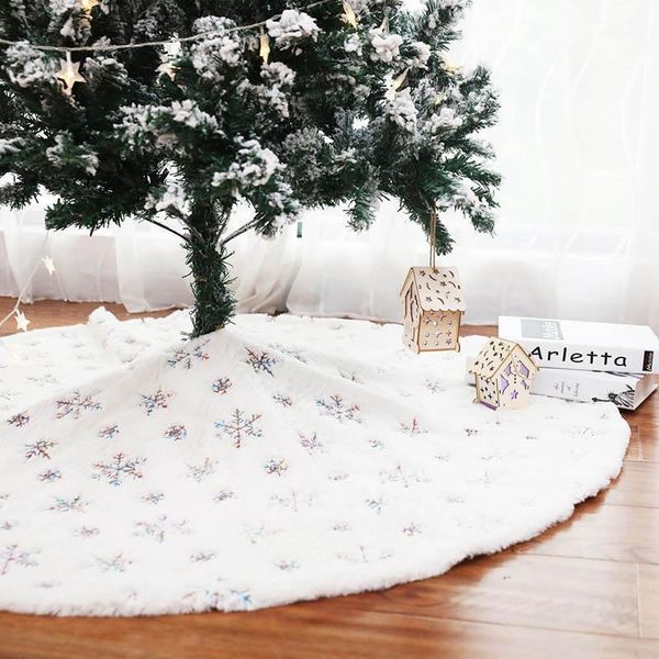 

christmas decorations 90cm 122cm beautiful white tree skirt with embroidery snowflake decoration for home happy year 20211