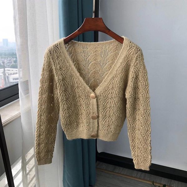 

sweaters hollow out knit cardigan women's v-neck single breasted long sleeve vintage female autumn knitwear short sweater, White;black