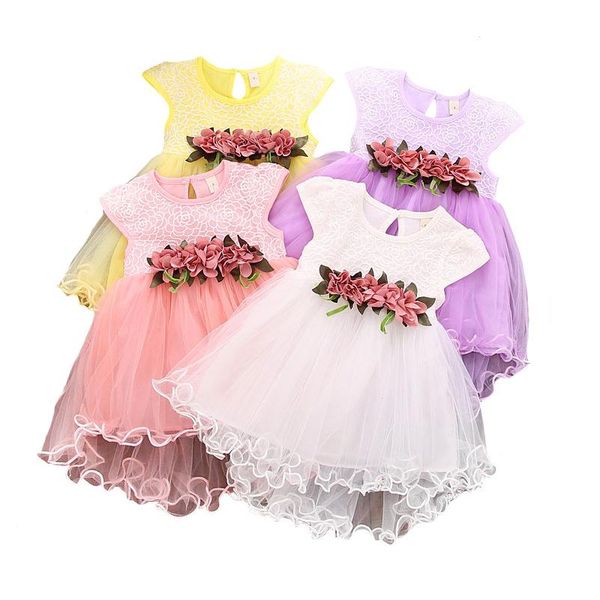 

girl's dresses baby girls summer floral dress princess party tulle flower toddler infant mesh tutu for, Red;yellow