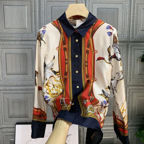 

women's blouses & shirts spring female autumn fashion printing long sleeves runways elegant shirt c038, White