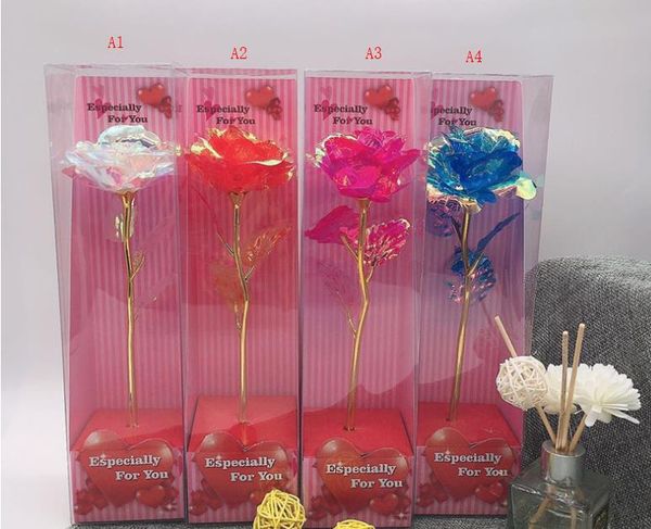 

party tanabata valentine's day decoration color roses starry sky glowing gold foil rose gift box for women sn6100