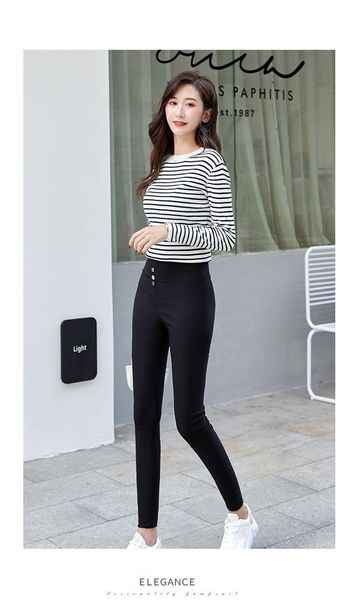 

women's pants & capris 696.high waist women jeans buttons female, Black;white