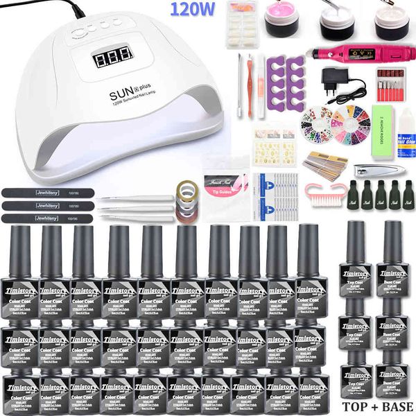 

art 120w/80w/54w uv led lamp dryer & 30/20/10 color polish set nail gel varnish manicure tools kit