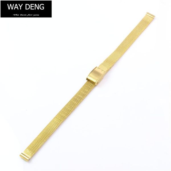 

watch bands way deng - women gold stainless steel metal milanese mesh watchband hook buckle band strap 8mm 10mm bracelet y159, Black;brown