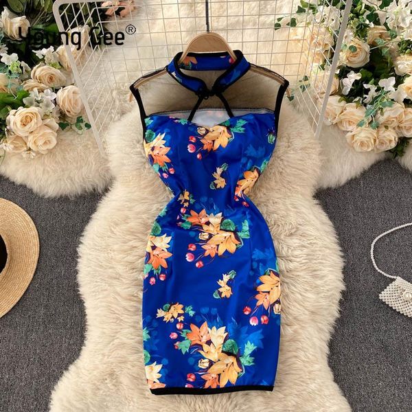 

young gee vintage white cheongsam summer dress women split banquet qipao slim fit bag hip party night mujer vestidos casual dresses, Black;gray