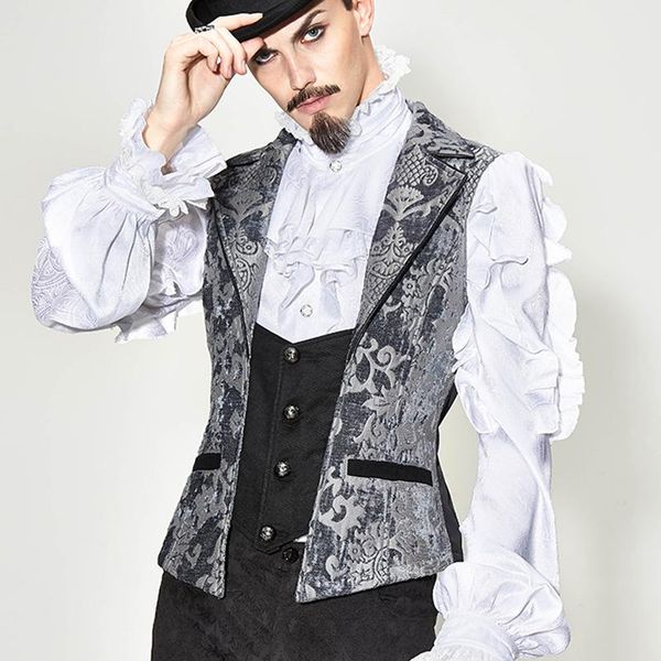 

men's vests vintage gray embroidery waist coat split joint black retro vest shirts accessory party wearing, Black;white