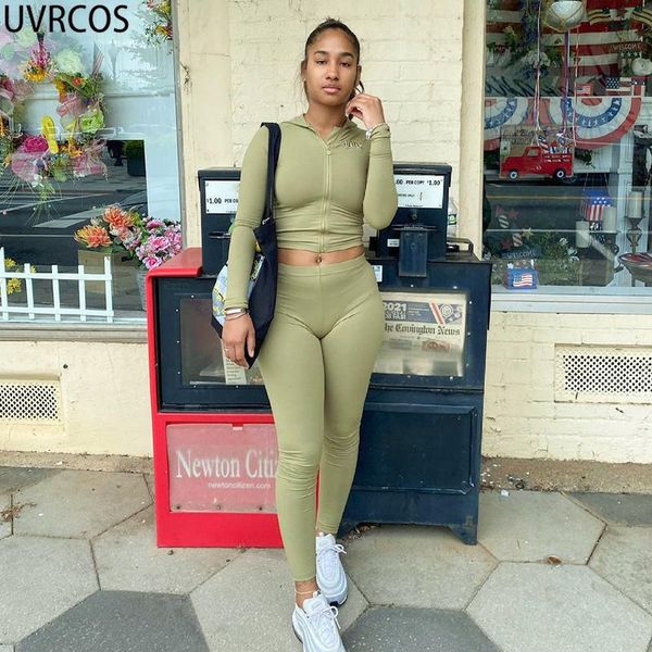 

women's two piece pants uvrcos womens clothes arrival sweat suits women matching sets letter print zipper hoodie+leggins set outfits, White