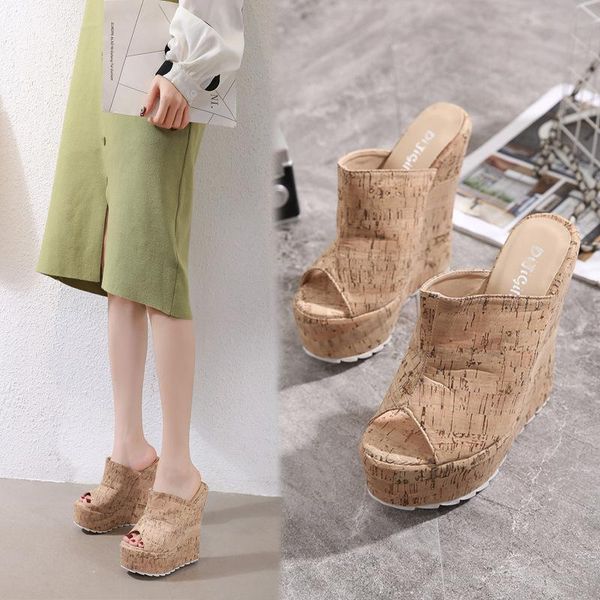 

slippers high-heeled shoes lady flock on a wedge house platform basic rubber fabric pu super, Black