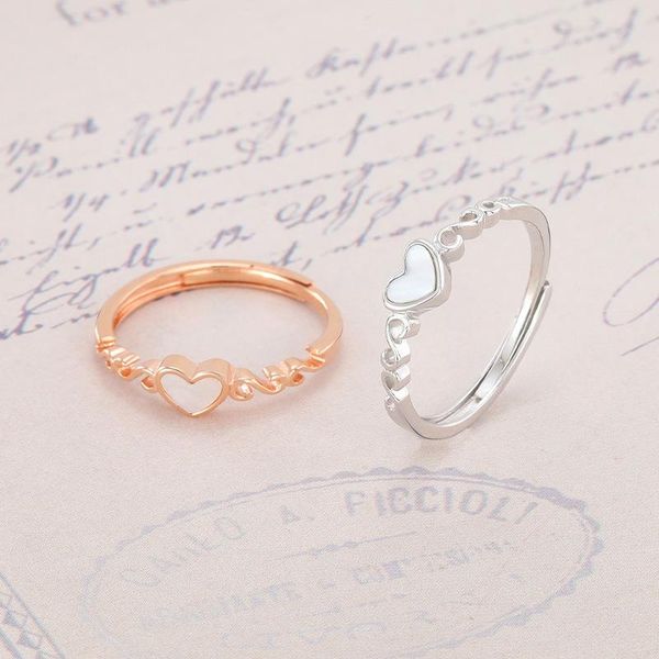 

cluster rings korean fashion love heart shape sheel open for female woman 925 sterling silver rose golden anniversity party, Golden;silver