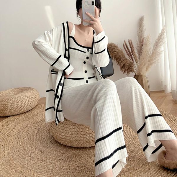 

women's tracksuits smthma women knitting 3 piece sets 2021 autumn long cardigan sweatert + ladies fashion three pcs set streetwear trac, Gray