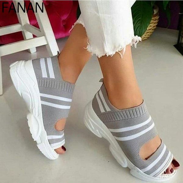

sandals women's wedges footwear summer platform women shoes ladies sneakers casual 2021 slip on peep toe knitted female, Black