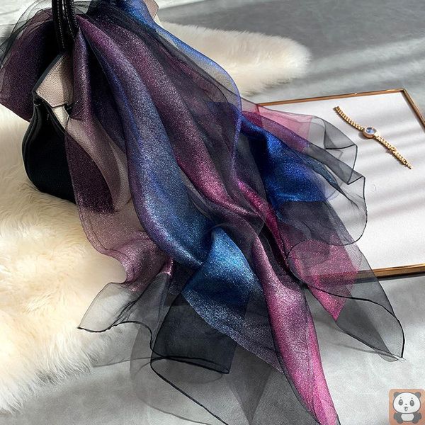 

scarves silk gradient scarf women's winter warm all-matching double-layer yarn fashionable stylish sunscreen, Blue;gray