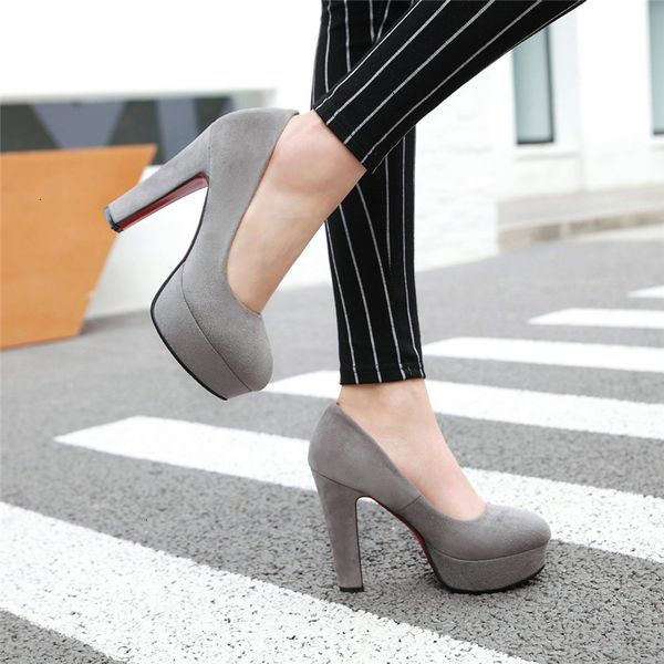 

dress shoes autumn spring high heels woman fashion platform women pumps round toe red grey blue wedding party office l 1fqa, Black