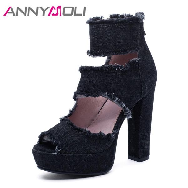 

summer shoes women sandals platform block high heel zipper peep toe ankle wrap female blue big size 33-43, Black