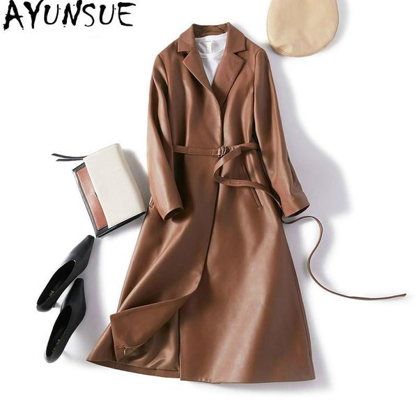 

women's leather & faux ayunaue genuine jacket women long 100% sheepskin coat spring autumn windbreaker real jackets chaqueta mujer 9620, Black