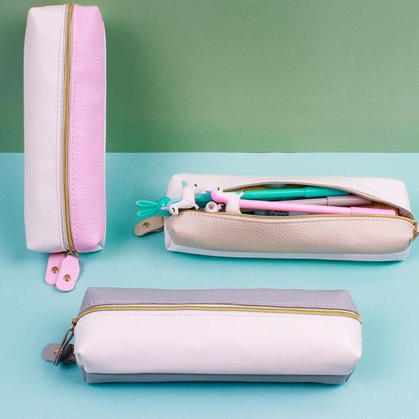 

cosmetic bags & cases luxury pu leather elastic buckle pencil case for book notebook fashion pen bag school office meeting easy carry