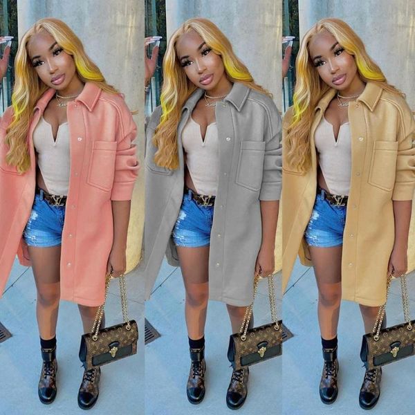 

women's trench coats adfvat solid color casual windcoat long sleeve straight winter warm coat streetwear fashion pockets jacket cm794, Tan;black