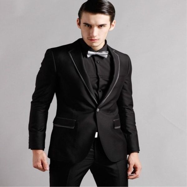 

the latest coat pants designs black double lapel trim fashion custom made wedding suit for men tuxedo 2 pieces mens men's suits & blaze, White;black