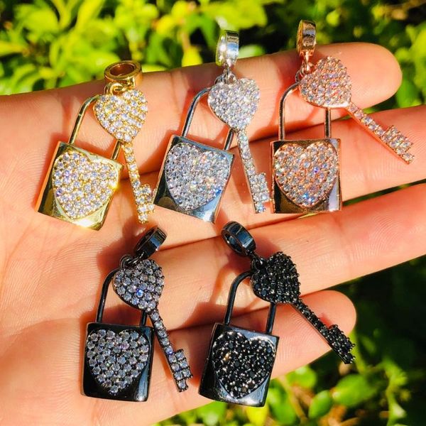 

charms 5pcs heart key lock charm for women bracelet necklace keychain making diy pendant handmade craft jewelry accessory wholesale, Bronze;silver
