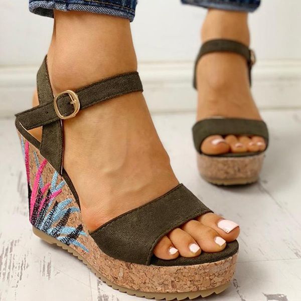 

wholesale ladies casual platform sandals print wedges high heels summer women ins party shoes woman, Black