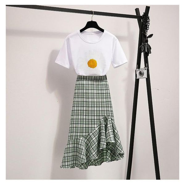 

two piece dress ichoix chess skirt and beautiful korean girl 2 piece of women's clothing mermaid summer clothes set 2-piece s53d, White