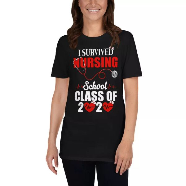 

i survived nursing school class of 2020 funny nurse graduation shirt, White;black