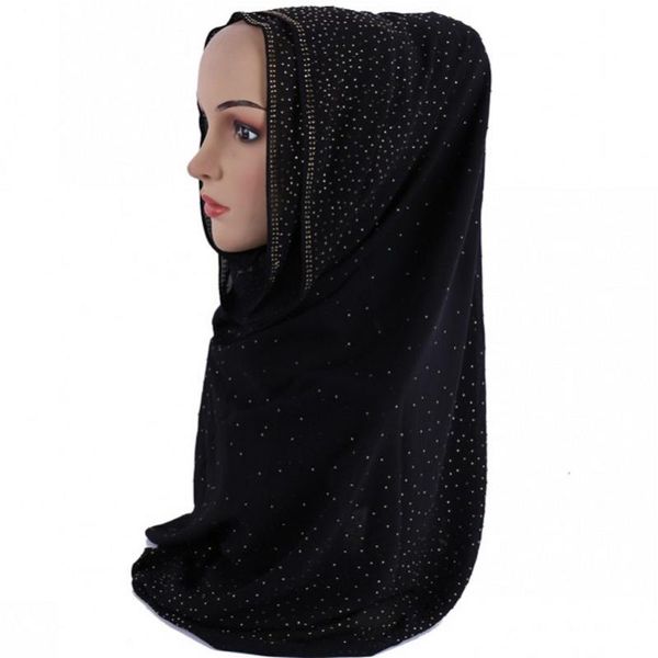 

70*170cm muslim fashion hijabs scarves scarf women chiffon stick diamods shawl headband and wrap islamic female turban headscarf ethnic clot, Red